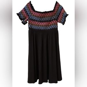 Torrid Black Embroidered Smocked Skater Jersey Dress
